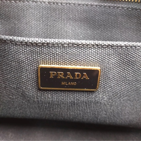 Authentic PRADA Canapa Canvas Shoulder Hand Bag Purse Black - Picture 13 of 17